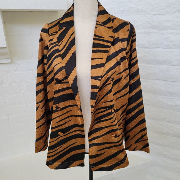 Who What Wear Blazer Blouse Small Animal Print Tiger Brown Black Orange Jacket - Picture 6 of 7
